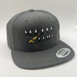 Gray snapback hat with a unique rocket and dots design.
