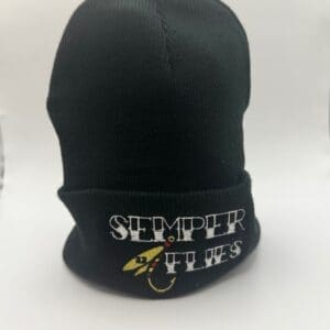 Black beanie with 'Semper Fi' embroidery and a small lightning bolt design.