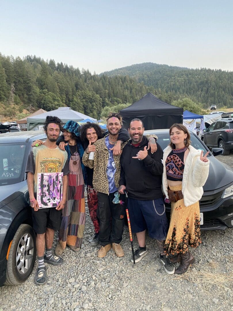 Group of friends at an outdoor event.